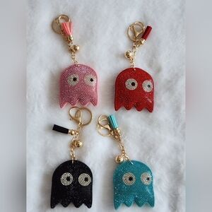 Pacman Ghost Keychain Set with Sparkling Rhinestones Bag Charm Set